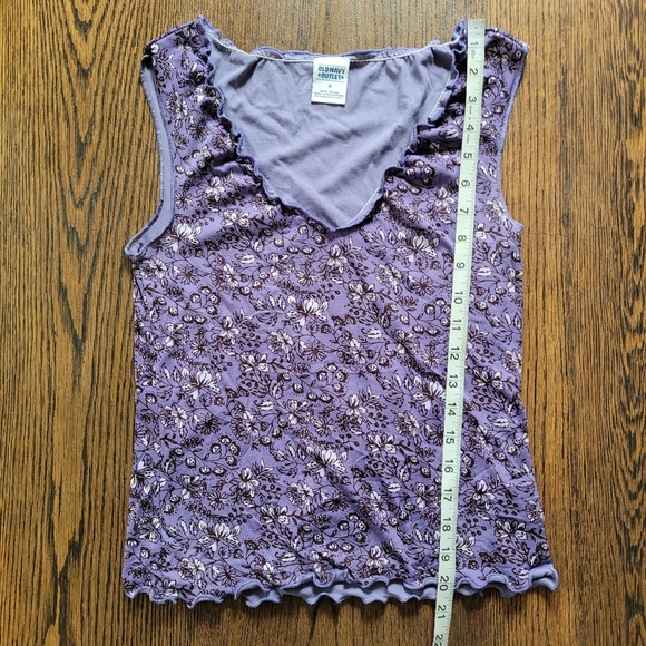 Old Navy Purple Floral V-Neck Sleeveless Tank Top with Ruffled Hems Size Women S - Picture 8 of 9
